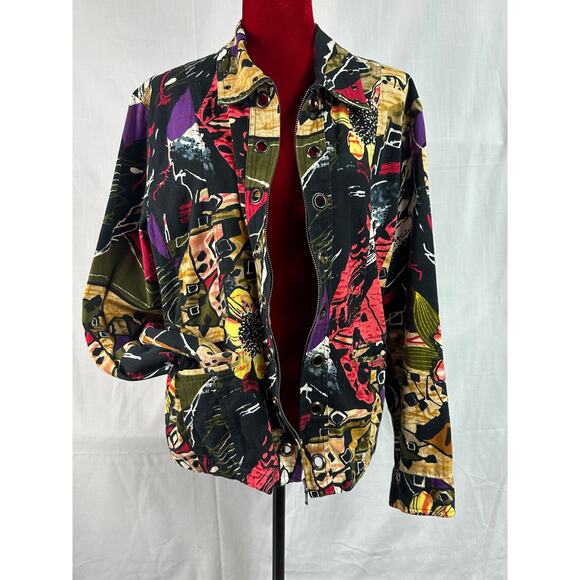 Wearable Art jacket women's size XL by Units cotton zipup colorful with grommets - Picture 11 of 14